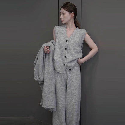 Women's Mid-length Lazy High-grade Knitting Three-piece Thick Suits