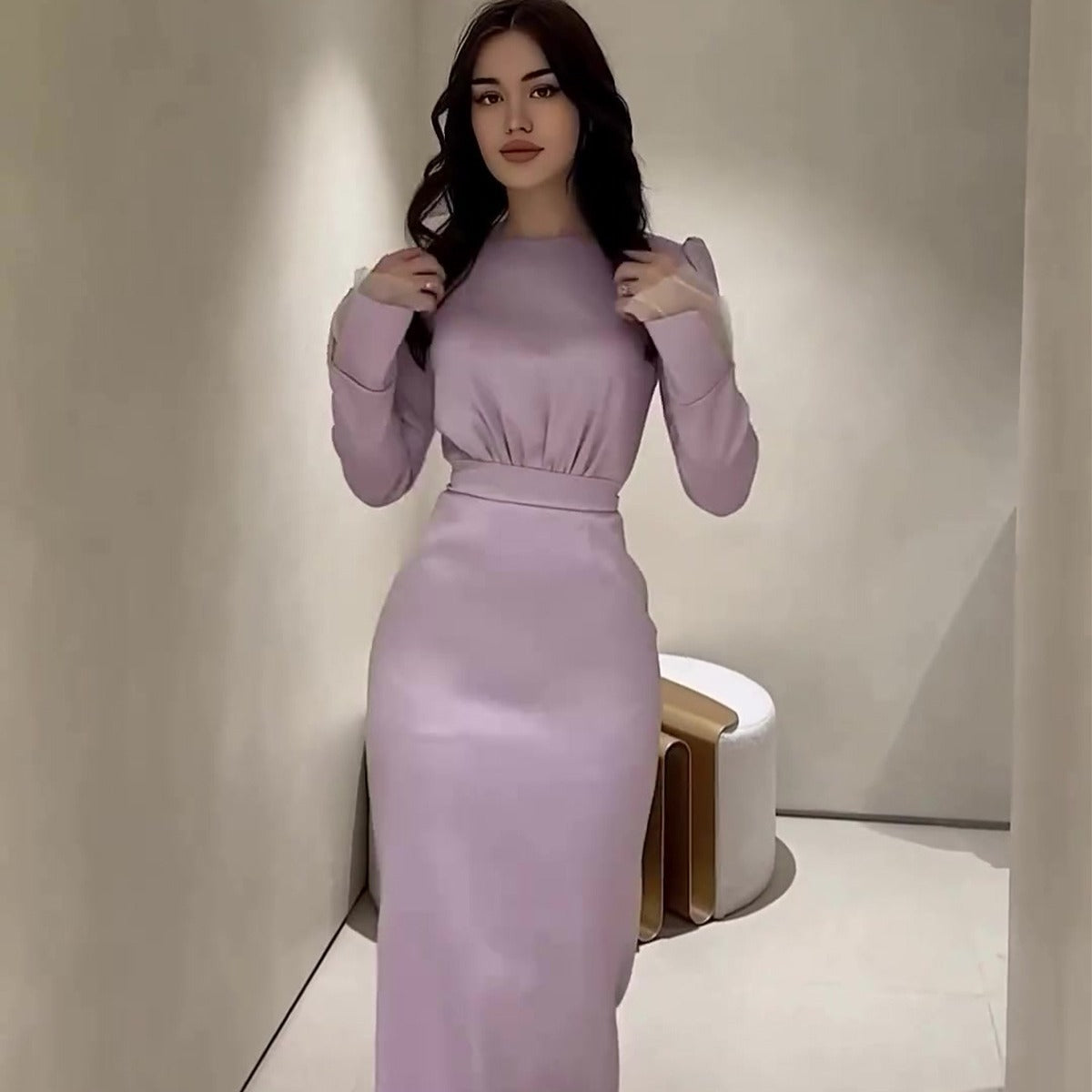 Women's Autumn Pleated Slimming Long Sleeve French Dresses
