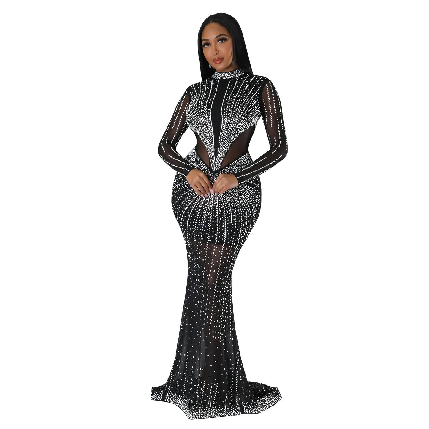 Women's Wear Pure Color Mesh Hot Drilling Dresses