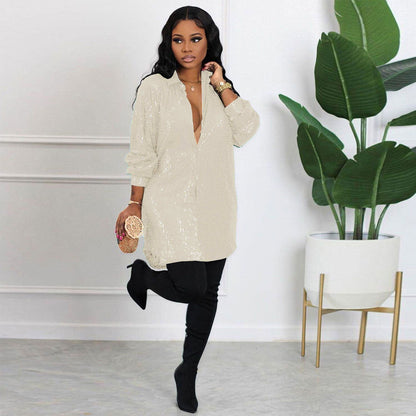 Comfortable Durable Sexy Sequined Shirt Dress Suits