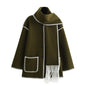 Women's French Fashion Single-breasted Tassel Scarf Stitching Coats