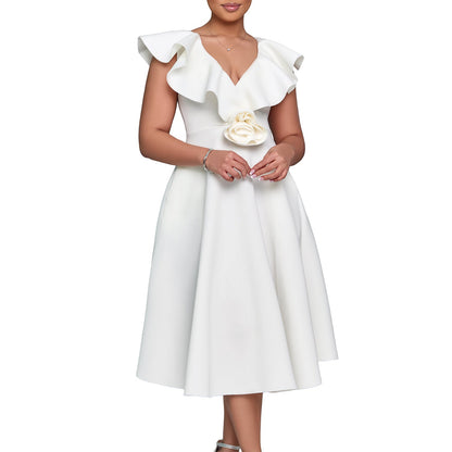 Women's Flounce Three-dimensional Flower Dress Banquet Dresses