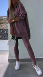 Women's Sports Casual Slit Hooded Tights Two-piece Suits