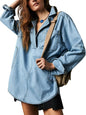 Women's Fashionable Casual Figure Flattering Denim Long-sleeved Blouses