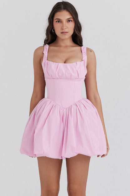 Women's American Summer Solid Color Elegant Backless Sexy Waist Dresses
