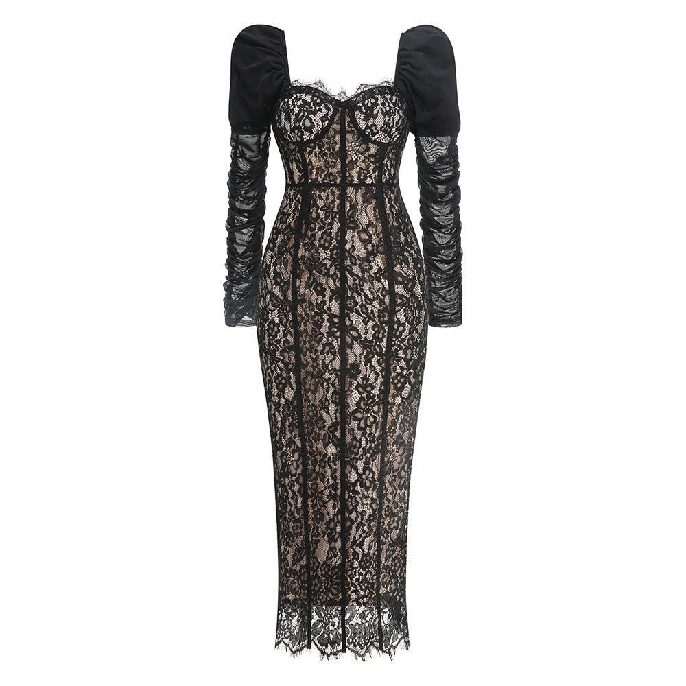 Women's Sleeve Dress French Style Puff Square Dresses