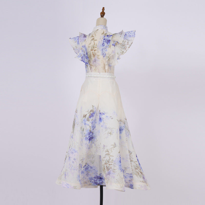 Style Stand Collar Ruffle Diamond Button Sleeveless Wide Suits