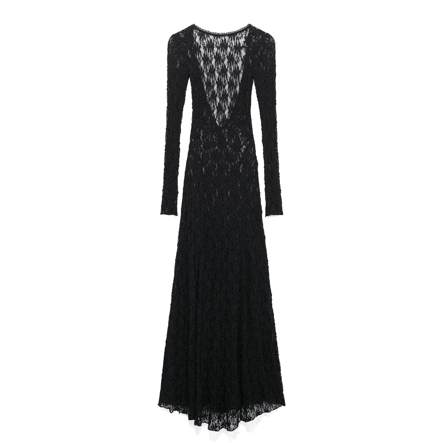 Women's Lace Round Neck Long Sleeve Backless Dresses