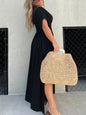 Solid Color Bat Sleeve Elastic Waisted Slimming Dresses