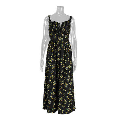 Floral Slip Dress Summer Low Collar Dresses