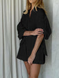 Women's Cotton Jacquard Striped Lapel Puff Sleeve Suits