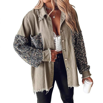 Women's Sequin Stitching Casual Fashion Elegant Shirt Jackets