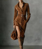 Suede Fashion Long Sleeve Lapel Single Breasted Shirt Dress Dresses