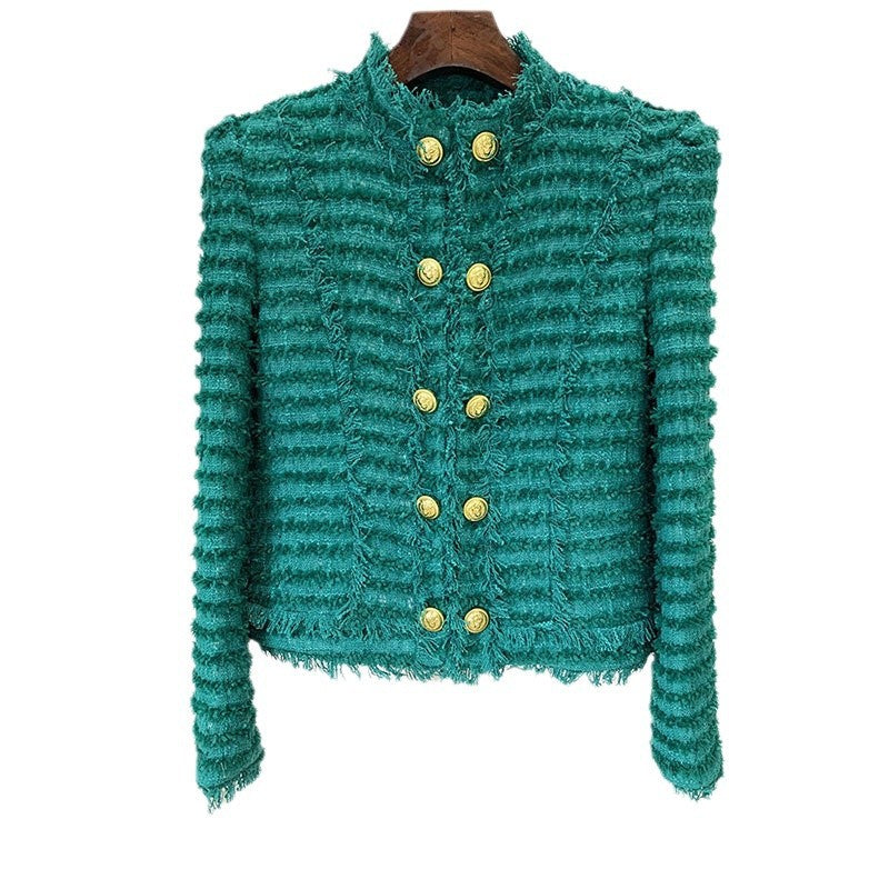 Fashion Tassel Fringe Tweed Stand Collar Coats