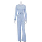 Women's Jacquard Long Sleeve Casual Trousers Two-piece Suits
