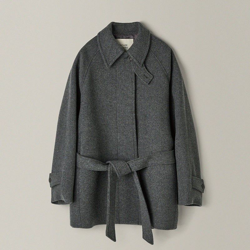 Women's Small Woolen Loose Slimming Stand Collar Coats