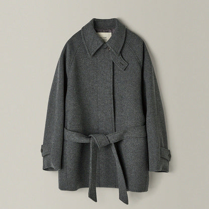 Women's Small Woolen Loose Slimming Stand Collar Coats