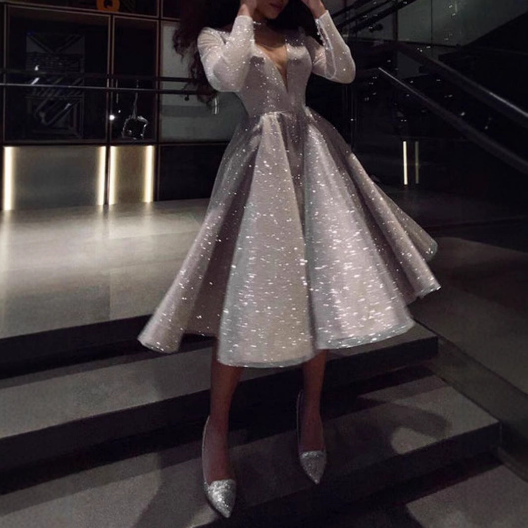 Women's Long Dress Sexy Bronze Printing Sleeve Wedding Dresses