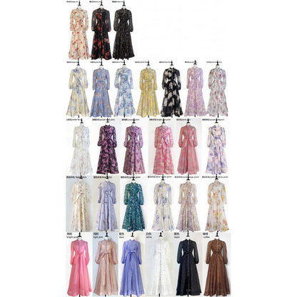 Women's Retro Printed Light Luxury Rhinestone Single-breasted Dresses