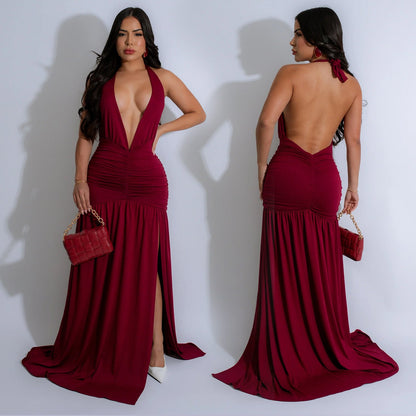 Women's Fashion Wear Sexy Temperament Halter Deep Dresses