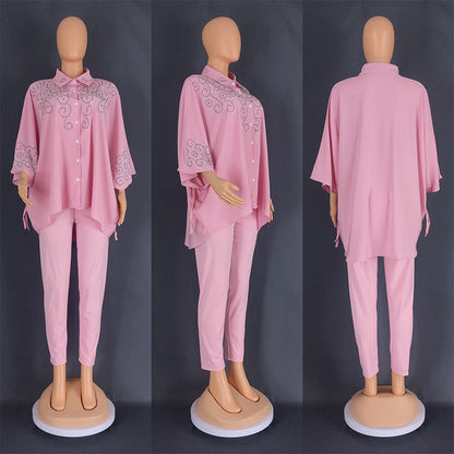 Women's African Commuter Two-piece Set Shirt Pencil Suits