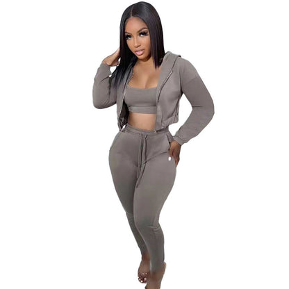 Women's Hooded Sports Casual Set Three-piece Suits
