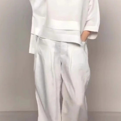 Women's Color Round Neck Long Sleeve Casual Pants