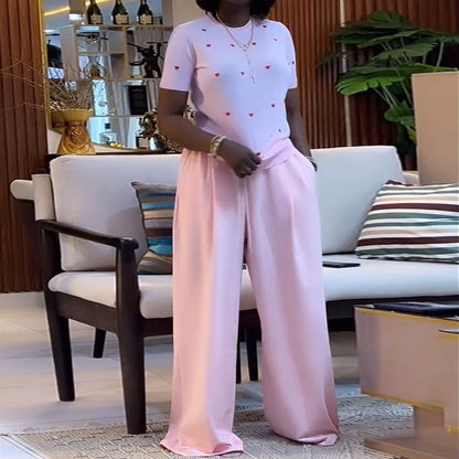 Women's Summer Sweet Fashion Round Neck Love Suits