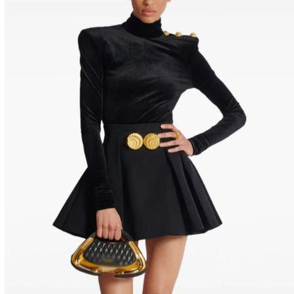 Spring Veet Turtleneck Base Metal Buckle Type Suits
