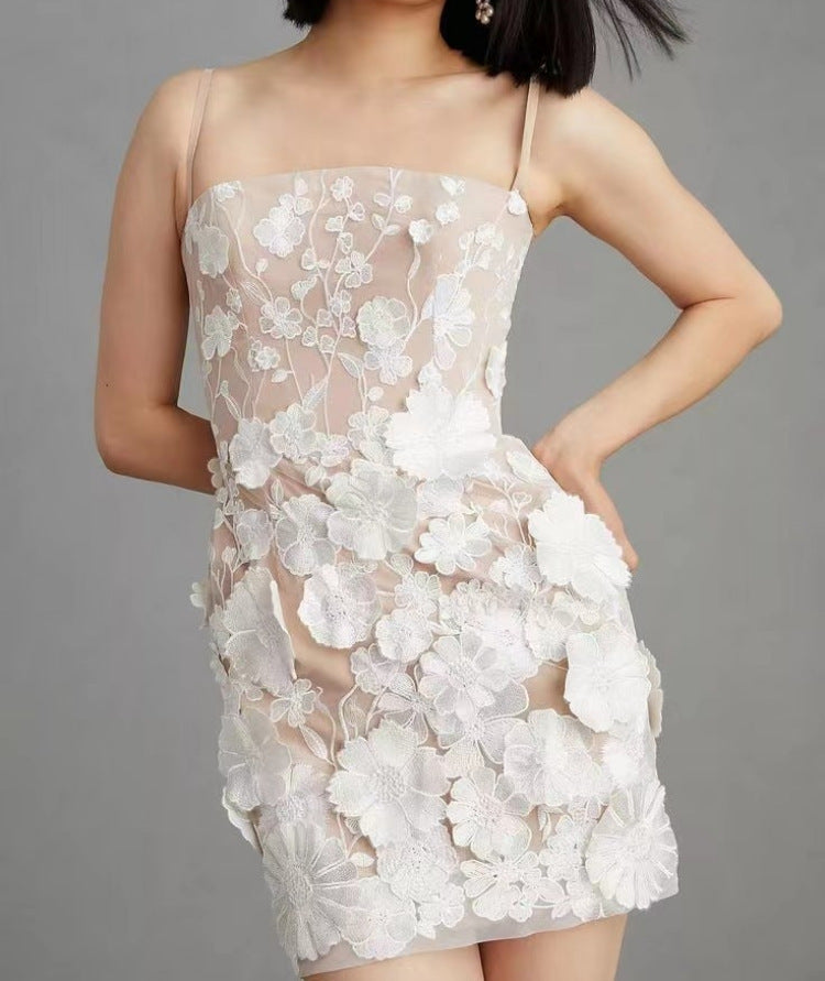Temperament Three-dimensional Flower Embroidery Slip Dress Dresses