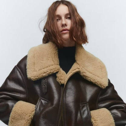 Women's Fur Thickened Solid Color Polo Collar Jackets