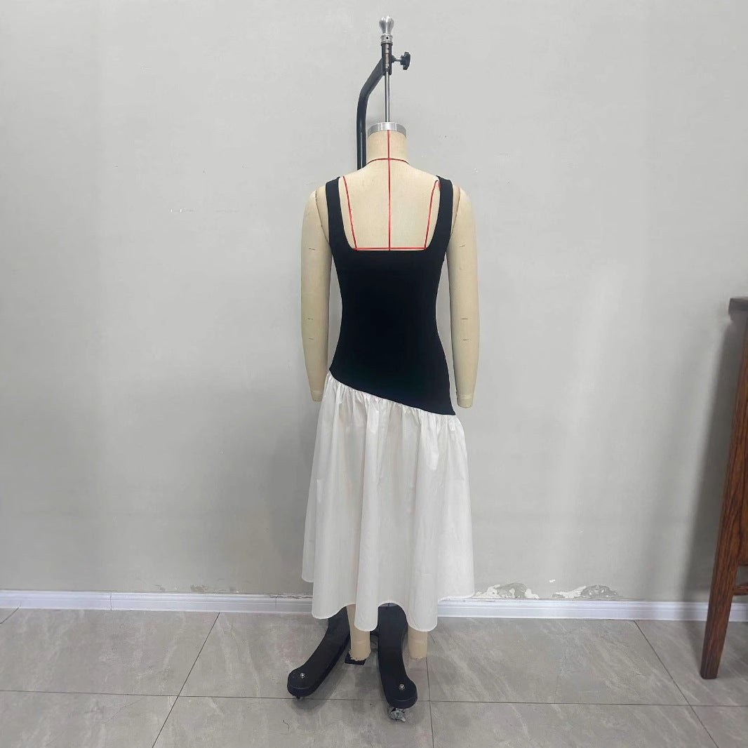 Elegant Spliced Dress French Commuter Sleeveless Dresses