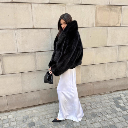 Women's Faux Fur Street Style Fox Fashion Green Coats
