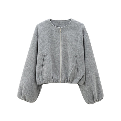 Women's Spring Soft Pilot Round Neck Zipper Jackets
