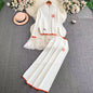 Women's Zipper Embroidered Long-sleeved Two-piece High Waist Suits