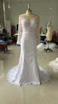 Summer Long Sleeve Exposed Back Satin Wedding Dresses