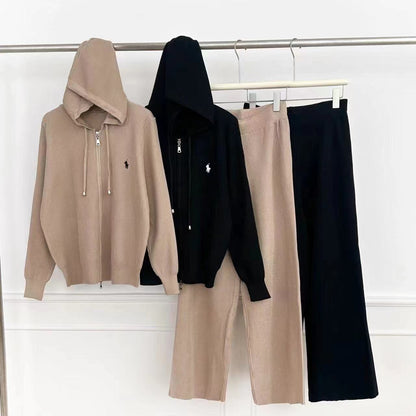 Style Fashionable Loose Leisure Long-sleeved Hooded Embroidered Knitted Pullover Suits