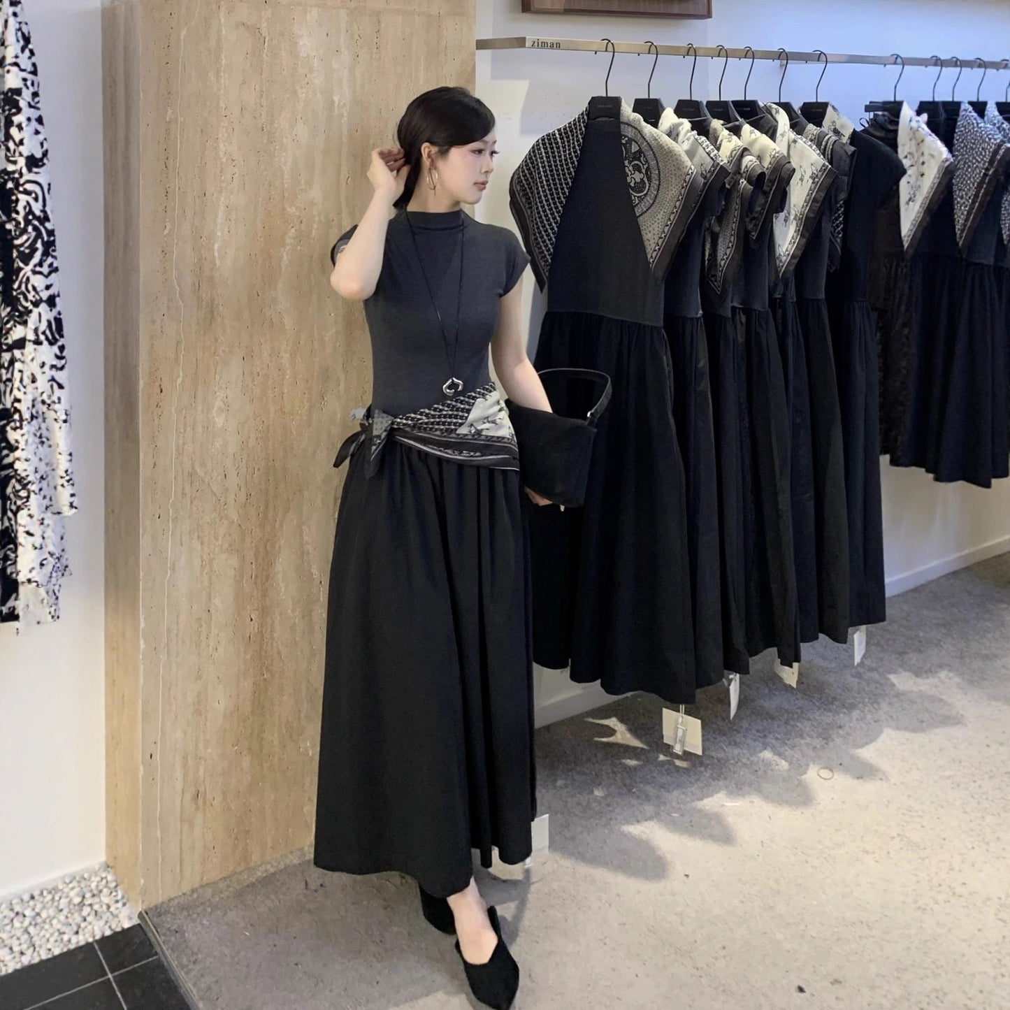 Italian Slimming Knitted Stitching Shawl Dress Blouses