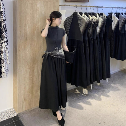 Italian Slimming Knitted Stitching Shawl Dress Blouses