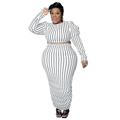 Women's Summer Striped Printed Bubble Long Sleeve Suits