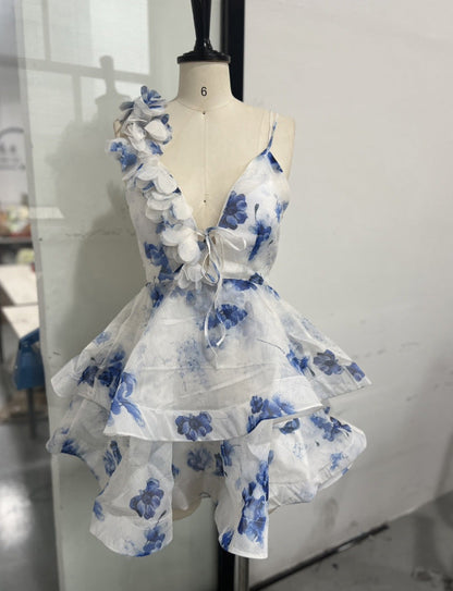 Women's Sweet Elegance Printed Backless Lace Up Dresses