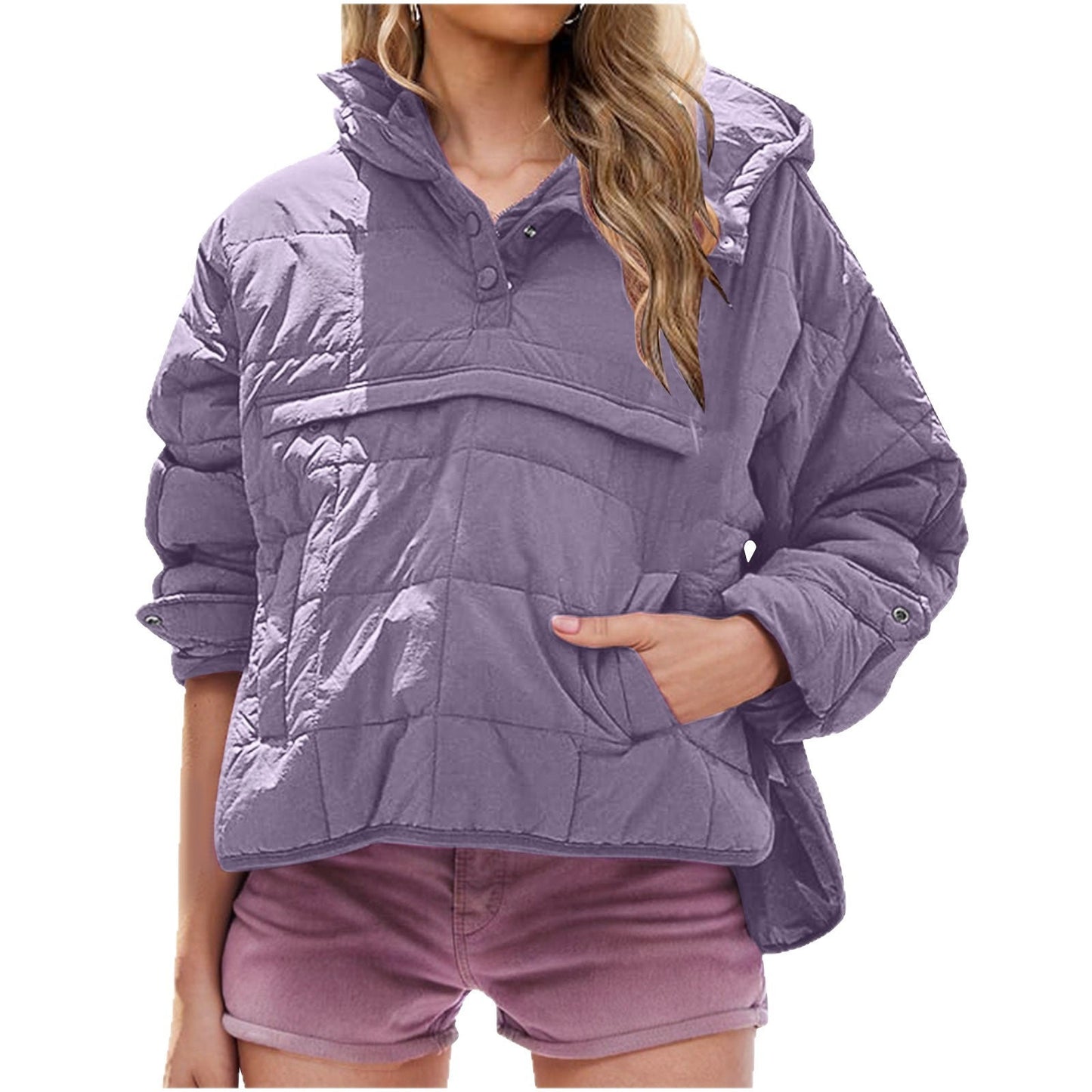 Women's Solid Color Hooded Pullover Pocket Long Coats