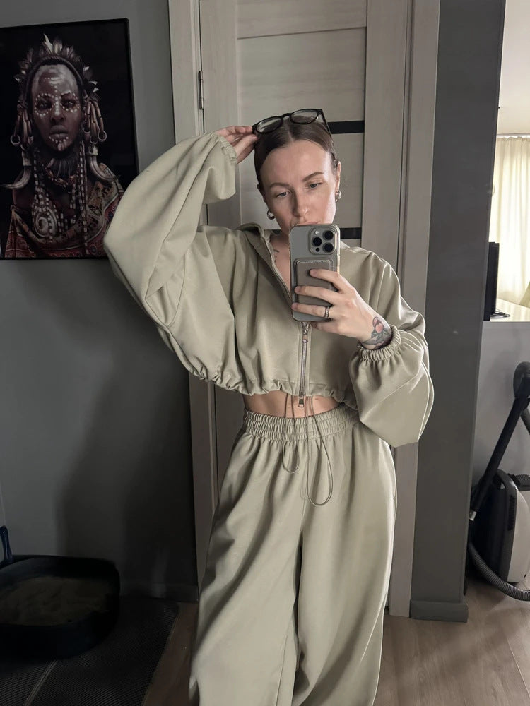 Women's Long Sleeve Cinched Hoodie Trousers With Suits