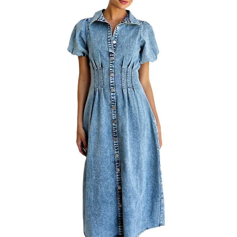 Sleeve Distressed Casual Style Shirt Denim Dresses