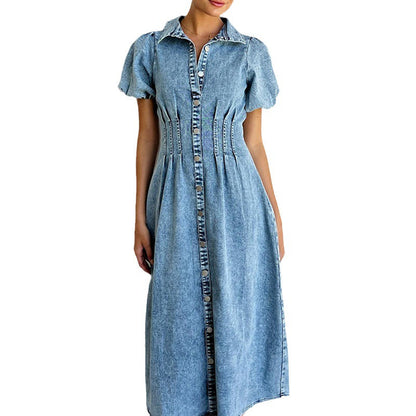 Sleeve Distressed Casual Style Shirt Denim Dresses