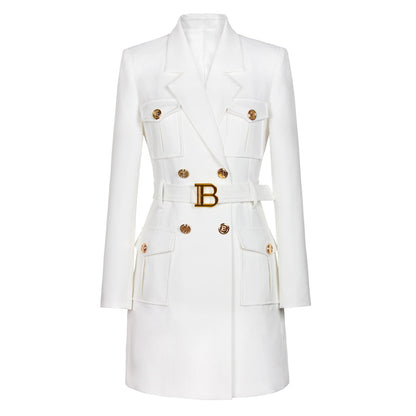 Women's Double Breasted Belt Slim Long Sleeve Dresses