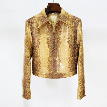 Cool Fashion Snakeskin Pattern Leather Flared Pants