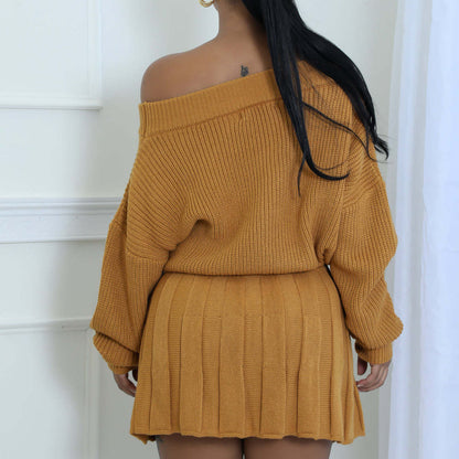 Women's Casual Solid Color Pleated Two-piece Set Tops