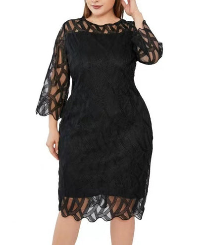 Woman Dress Embroidered Solid Color Round Dresses