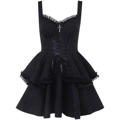 Women's Summer Slim Temperament Pure Black Sling Dresses